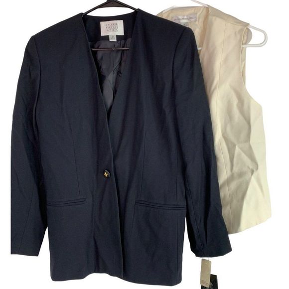VTG Valerie Stevens Petite 12 Navy Blazer with Vest NWT Jacket One Button 6350 - Picture 13 of 15